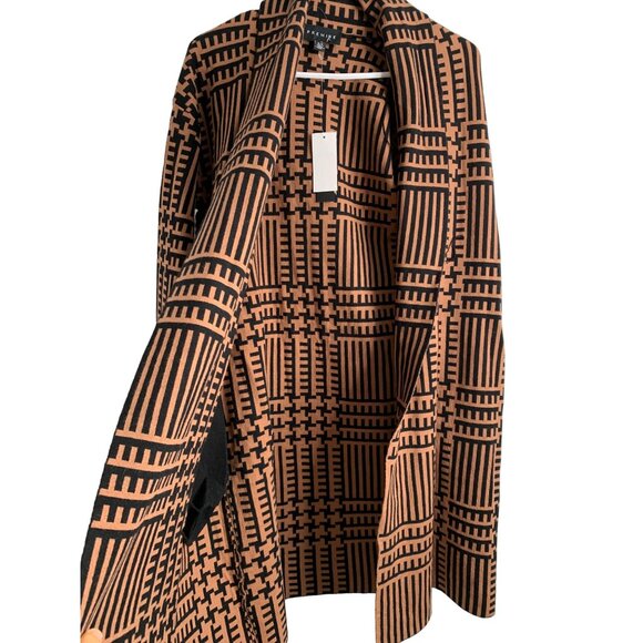 Womens Premise Geo Cognac Cardigan Open 7185 Size S/M NWT Shawl Collar Laser cut - Picture 12 of 12